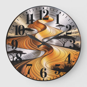 Grande Horloge Ronde Cadran mural de la savane africaine au coucher du