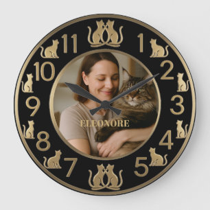 Grande Horloge Ronde Cadran mural élégant pour amateur de chats noir et