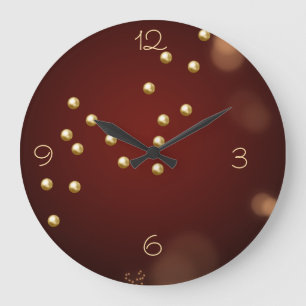 Grande Horloge Ronde Cadran mural en acajou brun doré de signature somp