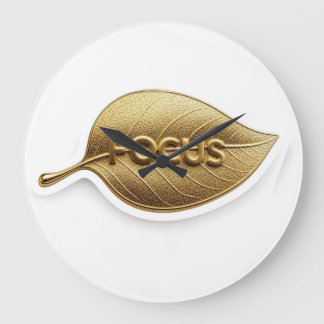 Grande Horloge Ronde Cadran mural 'FOCUS' à feuille dorée minimaliste -