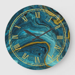 Grande Horloge Ronde Cadran mural moderne à motif d'art fluide