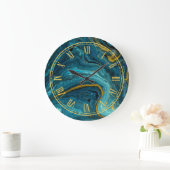 Grande Horloge Ronde Cadran mural moderne à motif d'art fluide (Maison)