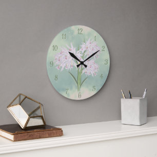 Grande Horloge Ronde Cadran mural Orchidées Aquarelle Pastel et Atmosph