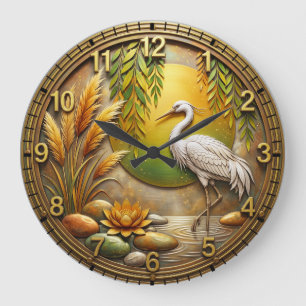 Grande Horloge Ronde Cadran mural rond en acrylique Zen Heron Sun & Lot