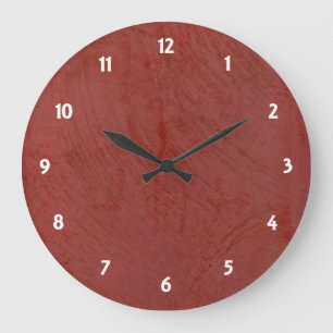Grande Horloge Ronde Cadran mural rond Faux Fini Plâtre Vénitien Rouge