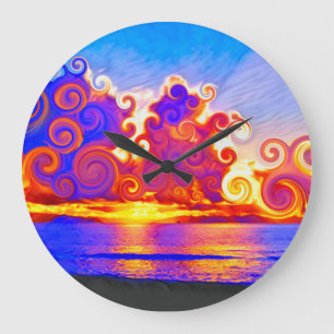 Grande Horloge Ronde Cadran rond de coucher de soleil californien frisé