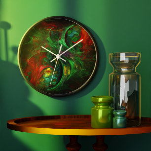 Grande Horloge Ronde Cadran rond en art abstrait vert Genesis