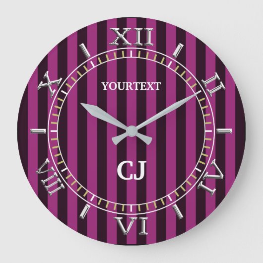 Grande Horloge Ronde Cadran vertical Fuchsia Stripes personnalisé sur u (Recto)