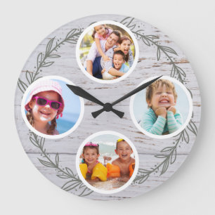 Grande Horloge Ronde Cadre de feuillage rustique Famille Multi Photo