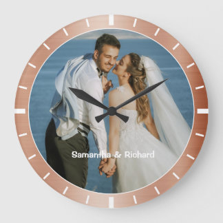 Grande Horloge Ronde Cadre de photo de mariage avec nom personnalisé en