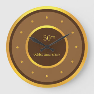 Grande Horloge Ronde Cadre doré et marron 50e anniversaire