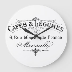 Grande Horloge Ronde Café français vintage et annonce de légumes