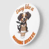 Grande Horloge Ronde Café Lover’s Morning - mignonne Chien Imprimable P (Angle)