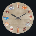 Grande Horloge Ronde Café Lover Watercolor Bar Shopping House<br><div class="desc">Cette conception peut être personnalisée en choisissant l'option Modifier la conception. Vous pouvez également transférer sur d'autres objets. Communiquez avec moi à colorflowcreations@gmail.com ou utilisez l'option conversation en haut de la page si vous désirez obtenir ce design sur un autre produit ou si vous avez besoin d'aide. Voir d'autres de...</div>