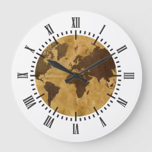 Grande Horloge Ronde Café sur la carte de papier du monde de style