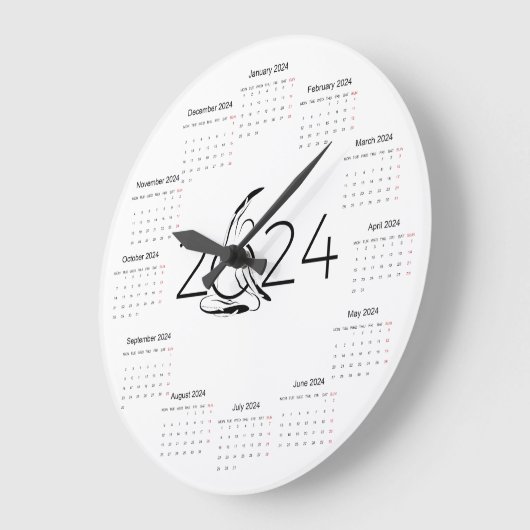 Grande Horloge Ronde Calendrier 2024 pour instructeur Pilates (Angle)