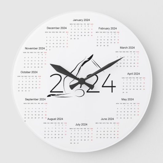 Grande Horloge Ronde Calendrier 2024 pour instructeur Pilates (Recto)