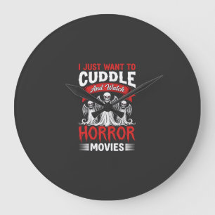Grande Horloge Ronde Câliner et Regarder des Films d'Horreur Squelette