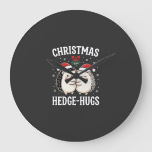 Grande Horloge Ronde Câlins de Noël au Hérisson Mignon Vacances de Noël