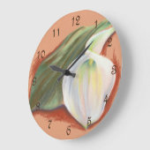 Grande Horloge Ronde Calla Lily et Leaf (Angle)