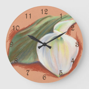 Grande Horloge Ronde Calla Lily et Leaf