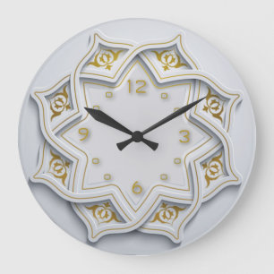 Grande Horloge Ronde Calligraphie blanc et or