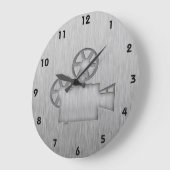 Grande Horloge Ronde Caméra de cinéma en métal brossé (Angle)