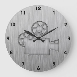 Grande Horloge Ronde Caméra de cinéma en métal brossé
