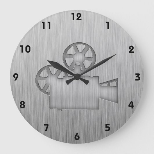 Grande Horloge Ronde Caméra de cinéma en métal brossé (Recto)