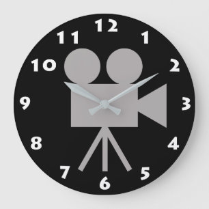 GRANDE HORLOGE RONDE CAMÉRA DE FILMS RETRO GRAY CHARCOAL ET NUMÉRO BL