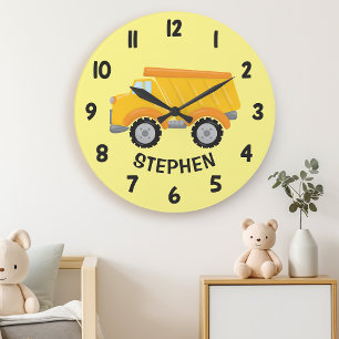 Grande Horloge Ronde Camion à benne de construction mignon pour chambre