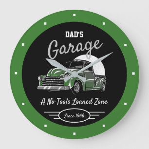 Grande Horloge Ronde Camion classique Chevy Garage Papa's Tout nom Vert