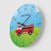 Grande Horloge Ronde Camion de pompiers mignon chambre d'enfants pompie (Angle)