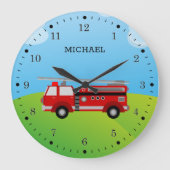 Grande Horloge Ronde Camion de pompiers mignon chambre d'enfants pompie (Recto)