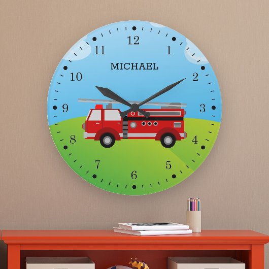 Grande Horloge Ronde Camion de pompiers mignon chambre d'enfants pompie