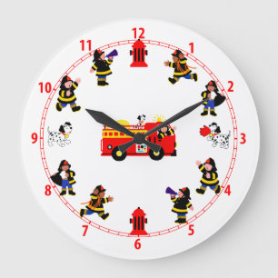 Grande Horloge Ronde Camion d'incendie avec pompiers occupés