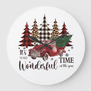 Grande Horloge Ronde Camion rouge vintage arbre de pin
