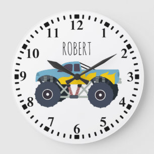 Grande Horloge Ronde Camions Monster Colorés Racing Enfants Nom personn