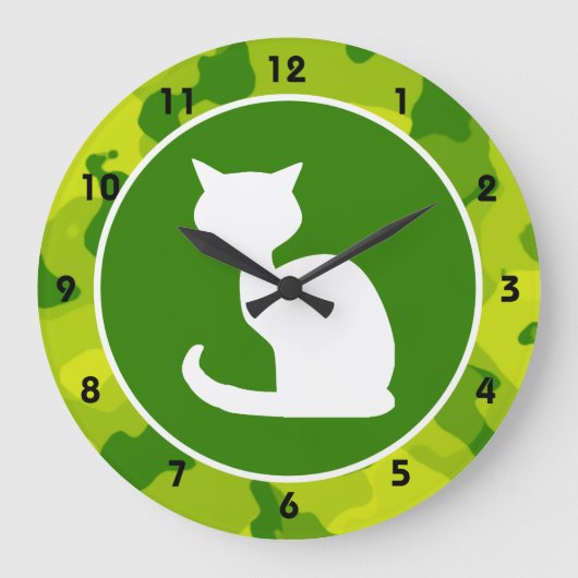 Grande Horloge Ronde Camo vert pomme ; Chat blanc (Recto)
