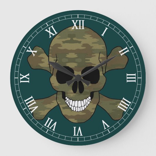 Grande Horloge Ronde Camouflage Skull et Crossbone Roman Numeral Clock (Recto)