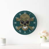 Grande Horloge Ronde Camouflage Skull et Crossbone Roman Numeral Clock (Maison)