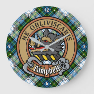 Grande Horloge Ronde Campbell Crest au-dessus de Tartan