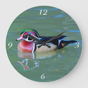 Grande Horloge Ronde Canard en bois masculin sur l'étang