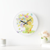 Grande Horloge Ronde Canard Jaune Et Bouquet (Maison)