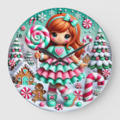 Grande Horloge Ronde Candy Land Fille de Noël" - Fête de Noël Whimsical (Recto)