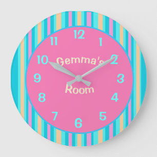 Grande Horloge Ronde Candy Striped with Large Numbers Childs Wall Clock