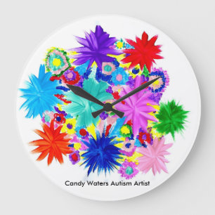 Grande Horloge Ronde Candy Waters Artiste de l'autisme