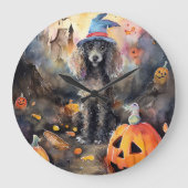 Grande Horloge Ronde Caniche D'Halloween Avec Peur Citrouille (Recto)