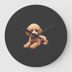 Grande Horloge Ronde Caniche Drôle Amateur D'animaux Graphique Chien Mi