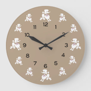 Grande Horloge Ronde Caniches blancs avec les rubans roses